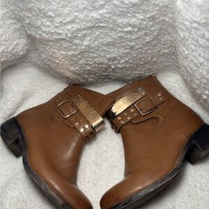 Used Brown Ankle Boots with Gold Accents